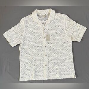 NWT Men’s Moss  Short Sleeve Button-Down With Crochet Panels Shirt Size Large
